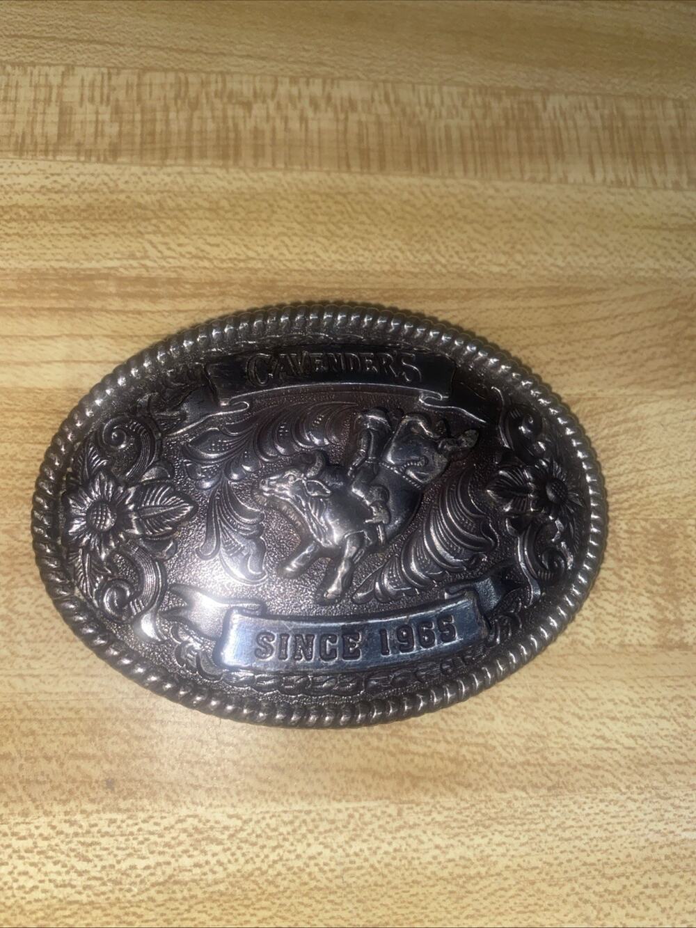 Cavender's Western Wear Silver Tone Cowboy Oval Belt Buckle Since 1965